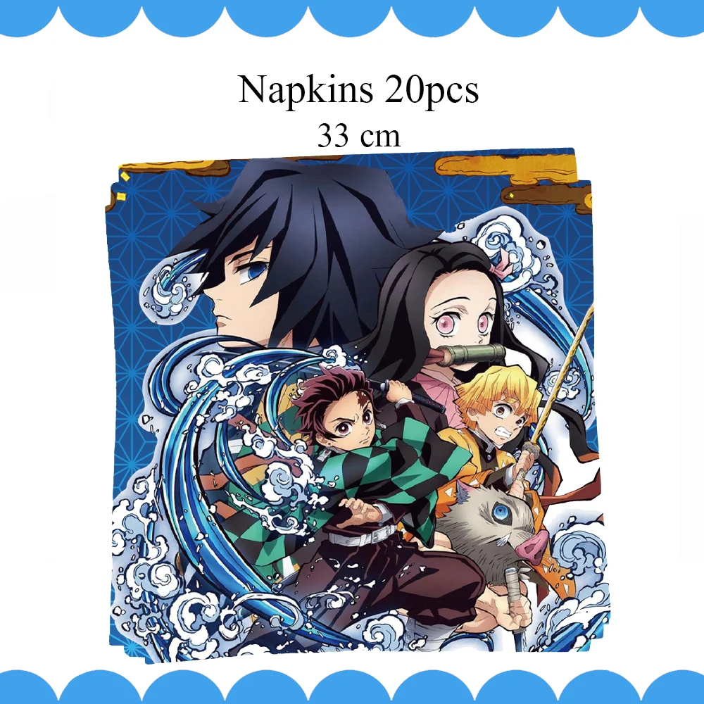 Kimetsu No Yaiba Party Supplies Napkins Tablecloth Plates Balloons Anime Demon Slayer Baby Shower Boys Birthday Party Decoration