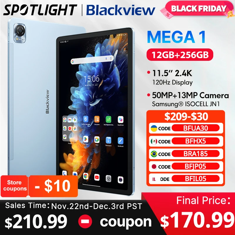 【World Premiere】Blackview MEGA 1 Tablet 11.5 inch 2.4K 120Hz Display 12GB 256GB 8800mAh 50MP+13MP Camera 33W Fast Charging