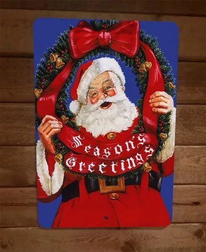 Merry Christmas Santa Clause Seasons Greetings Xmas  Metal Wall Sign Poster
