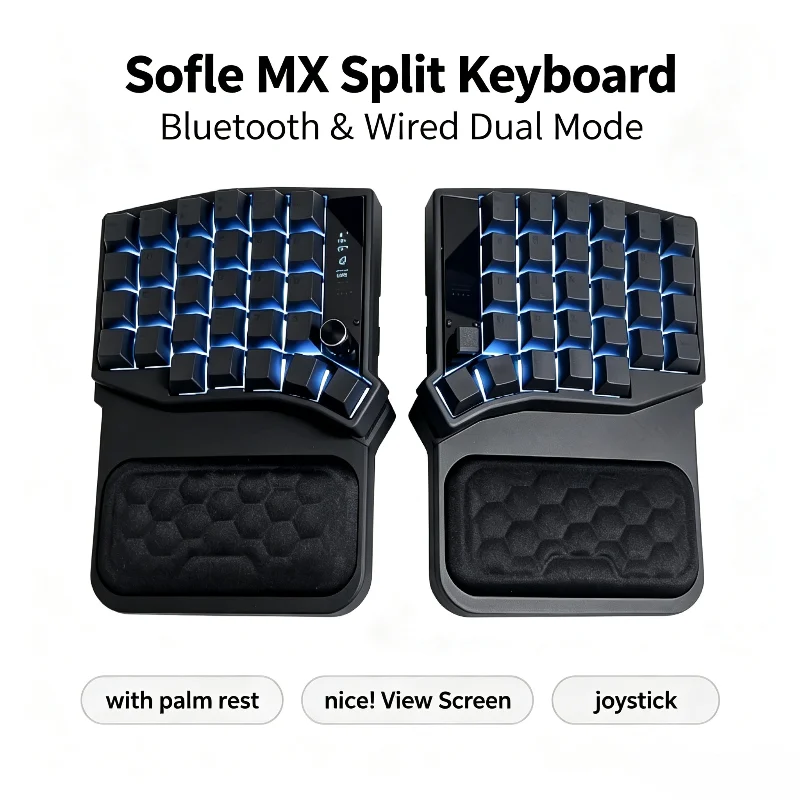 Sofle58 Wireless Split Keyboard With Palm Rest Nice! View Screen Joystick Knob Bluetooth Wired Dual-mode Zmk Keyboard Ergonomics
