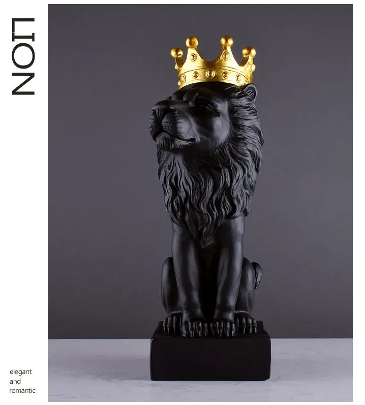 European Resin Black And White Crown Lion Ornaments Home Livingroom Figurines Accessories Office Desktop Model Room Decoration