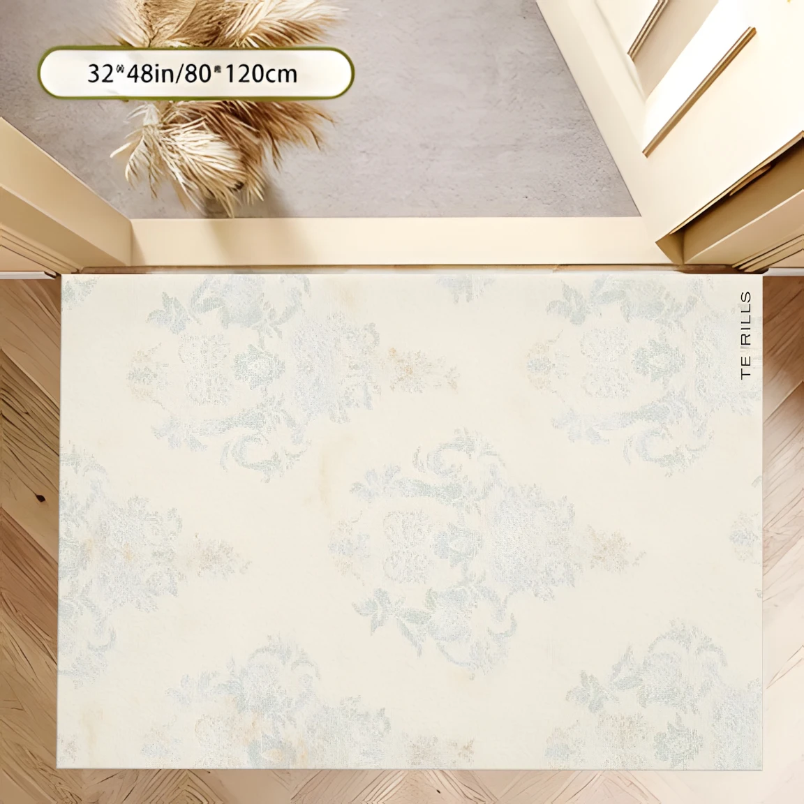 2D Large Carpet Light European Scroll Flower Te Ailles Slogan Light French for Living Room Bedroom
