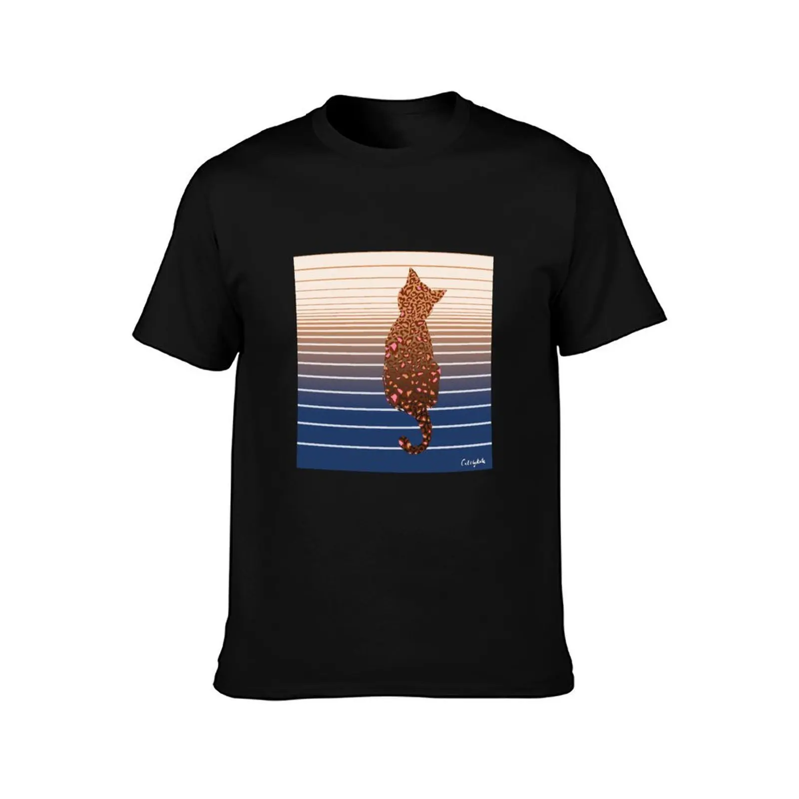 Wild Cat Silhouette T-Shirt, Summer Casual Cotton Tee, Oversized Streetwear Tops, Vintage Graphic Print, Loose Fit Short Sleeve