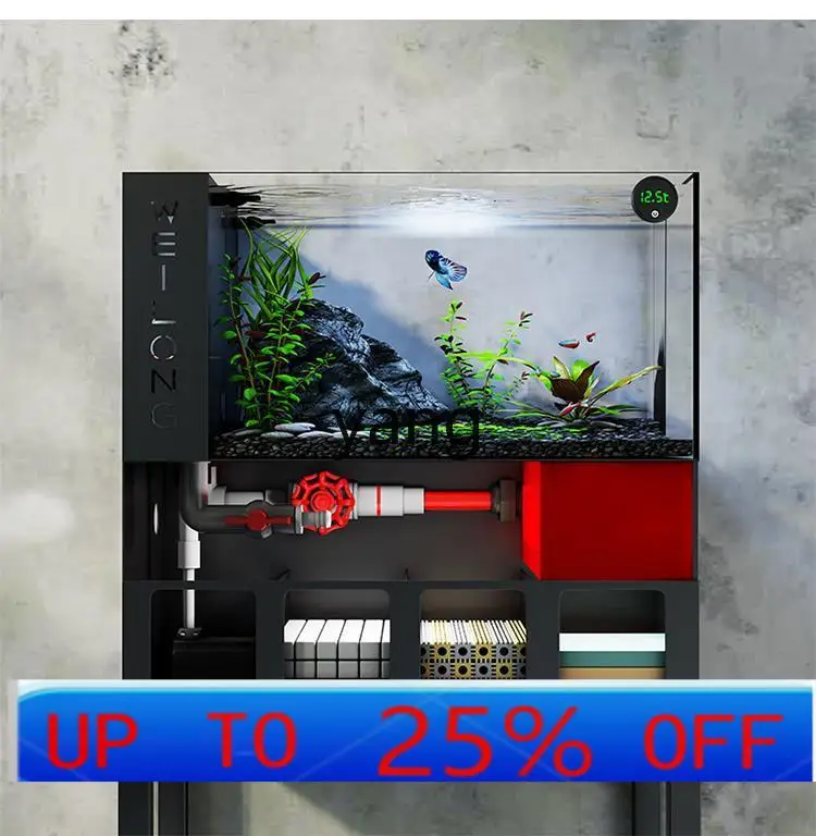 Lhh living room small fish tank ultra-white glass gold fish tank filter integrated aquarium