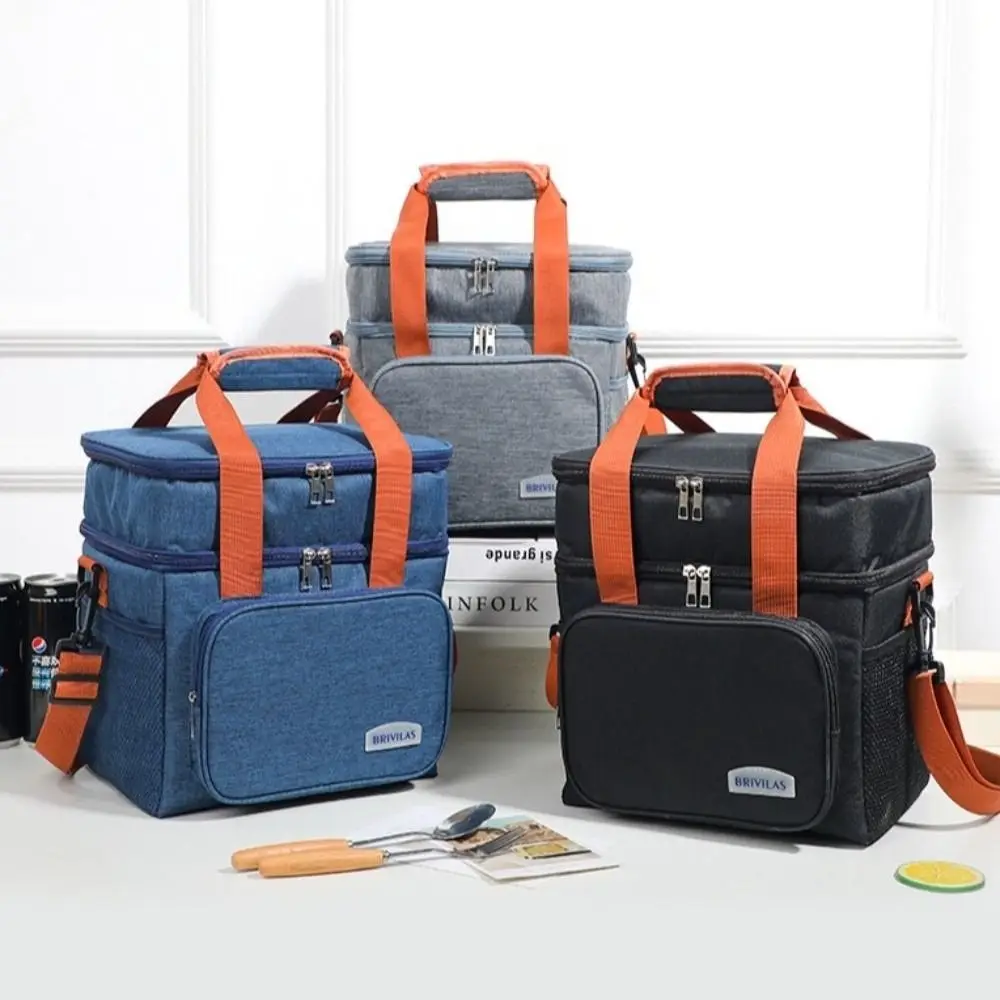 Practical Oxford Cloth Material Insulated Lunch Bag Waterproof Lining 10L Lunch Cooler Bag Double Deck Lunch Bag For Picnic