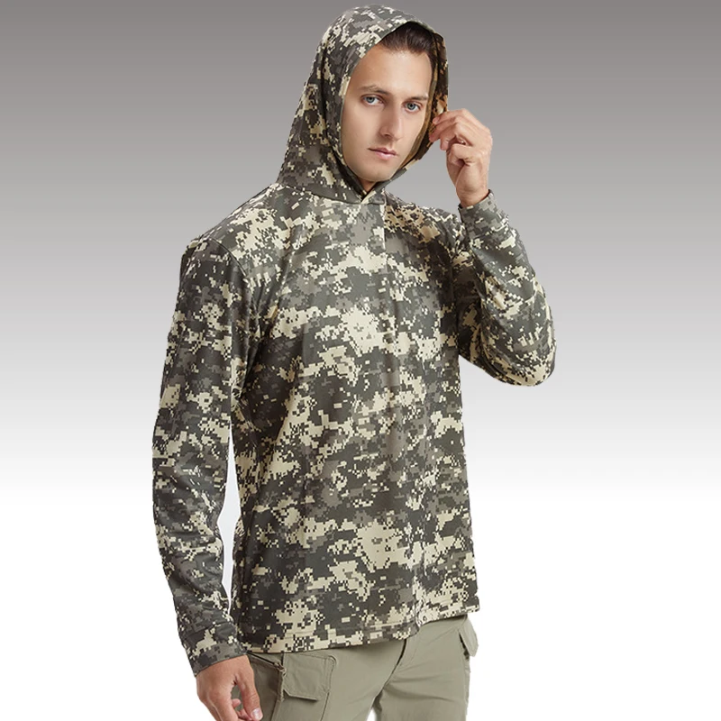 Men's Spring Tactical Hooded Long Sleeve T-shirts Male Camouflage Patchwork Outdoor Training Combat Hunting Shirts Clothing