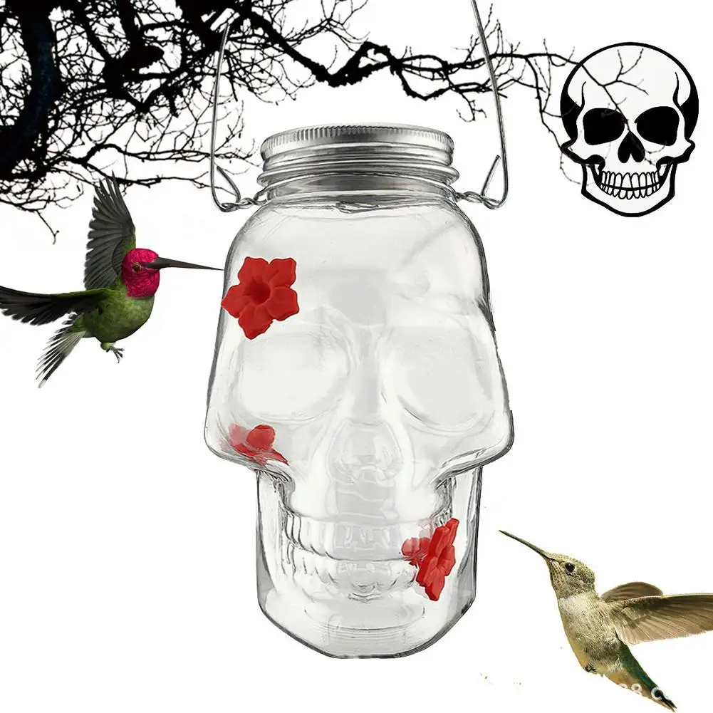 Skull Hummingbird Feeder For Halloween Lovers And Bird Enthusiasts Yard Weather And Water Resistant Bird Feeders Outside Garden