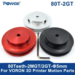POWGE VORON Black Red Anodized 80 Teeth 2MGT/2GT synchronous Pulley Bore 5mm for width 6mm GT2 Timing Belt Wheel 80Teeth 80T
