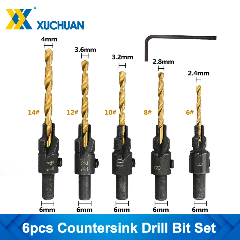 

XUCHUAN Woodworking Drill Hex Shank 2 Flute Carpentry Drill Bits Countersink Drill Bit Set For Wood,Screw Hole Opening Bits