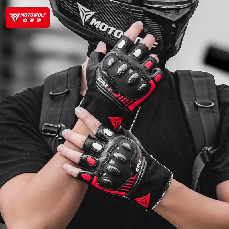 

Motowolf Unisex Breathable Motorcycle Genuine Leather Carbon fiber Gloves Equipment Touchscreen Off-Road Glove Summer Items