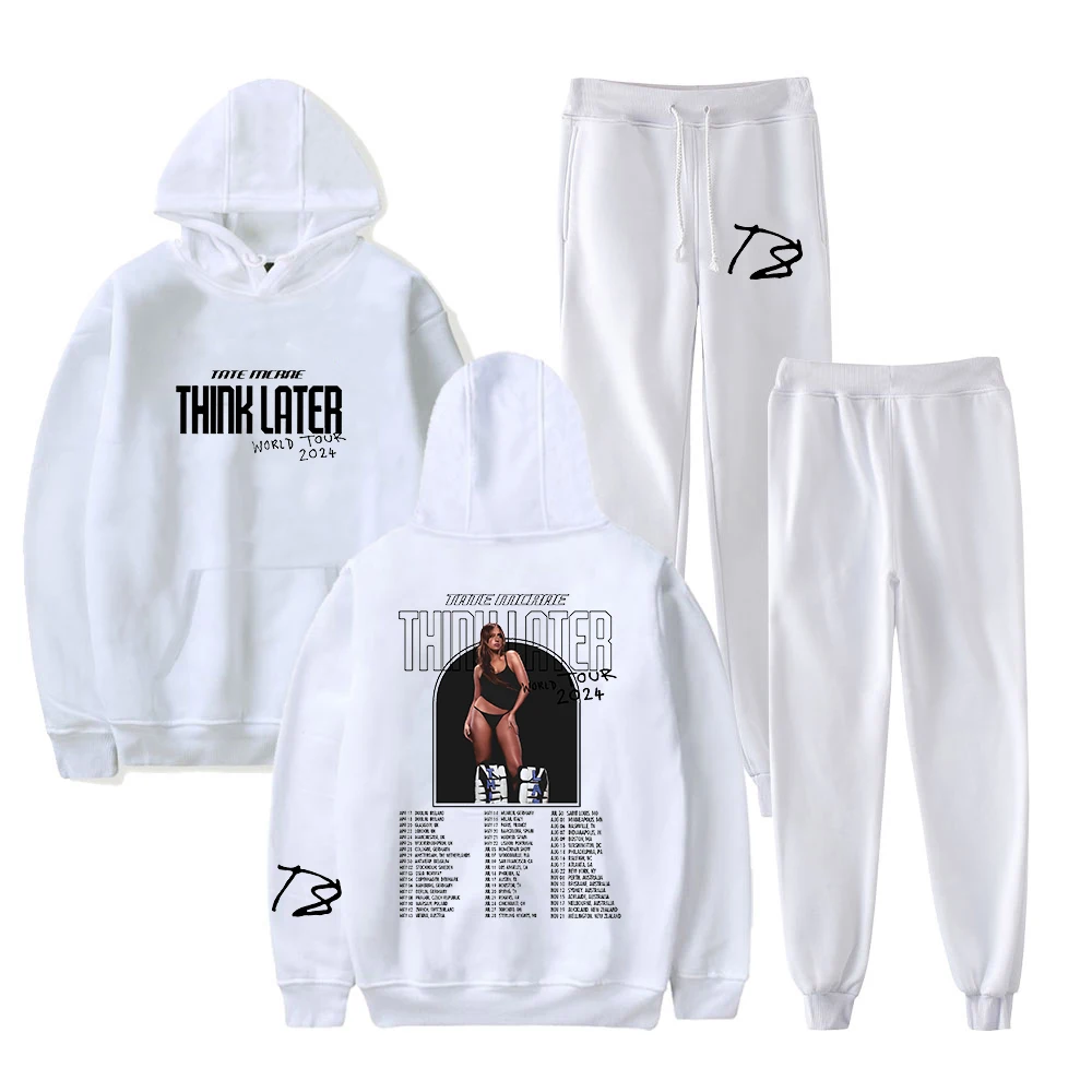 Tate McRae Think Later World Tour 2024 Merch Hoodie Jogger Pants Two Piece Set Sweatshirt+Sweatpants Men Women's Set