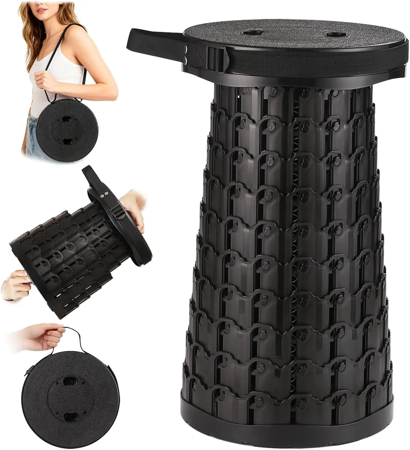 

600lbs Heavy Duty Collapsible Stool, 18in Tall, 2.6lbs Lightweight Portable Retractable Telescoping Stool for Camping Fishing Hiking Travel BBQ