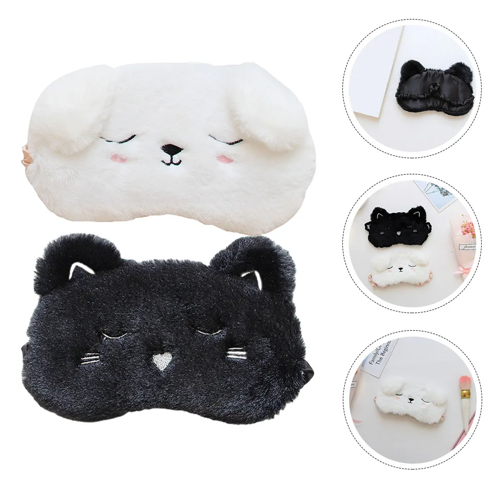 2Pcs Cartoon Animal Sleep Mask Eye Covers Cute Soft Comfortable Lightproof Blindfold Elastic Band for Kids Travel Rest