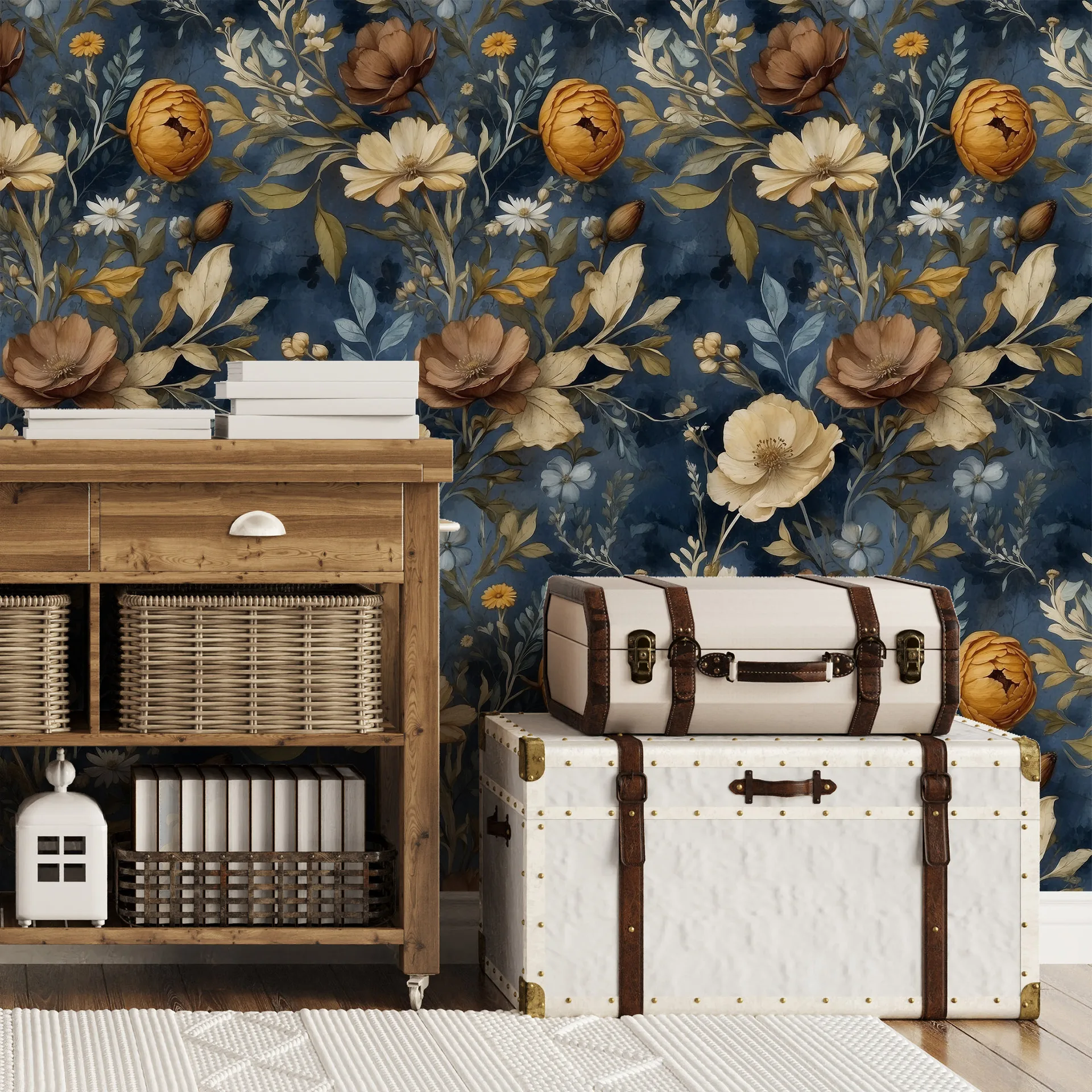 Boho Floral Peel and Stick Wallpaper Leaf Self Adhesive Wallpaper Retro Wall Decor Vintage Botanical Removable Contact Paper