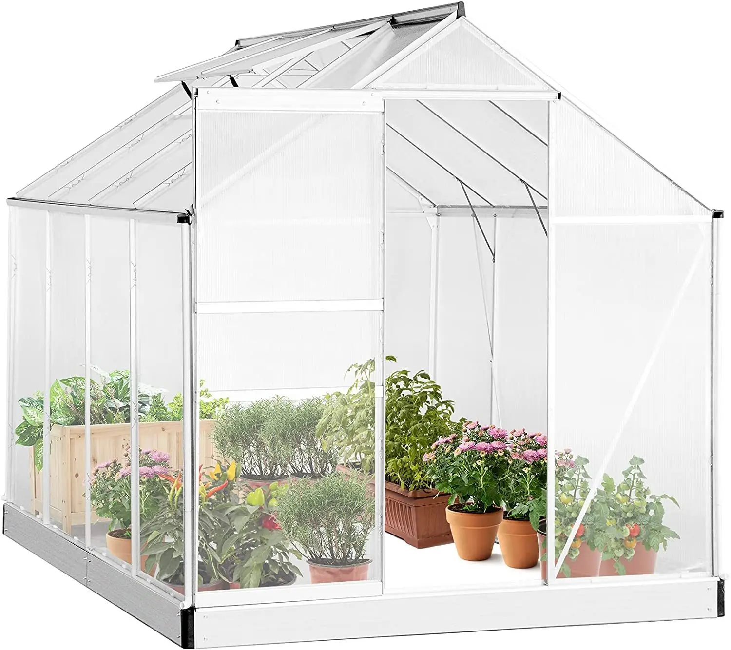 

8.3' x 6.3 x 6.8' Aluminum Outdoor Greenhouse, Polycarbonate Walk-in Garden Greenhouse Kit with Adjustable Roof Vent, Rain Gutte