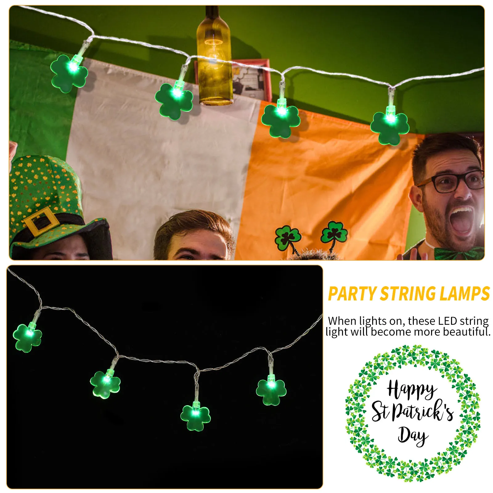 

1 set Clover Shape LED String Lights Warm Festive Atmosphere Party Decorations Plastic Material St Patrick Festival Lighting