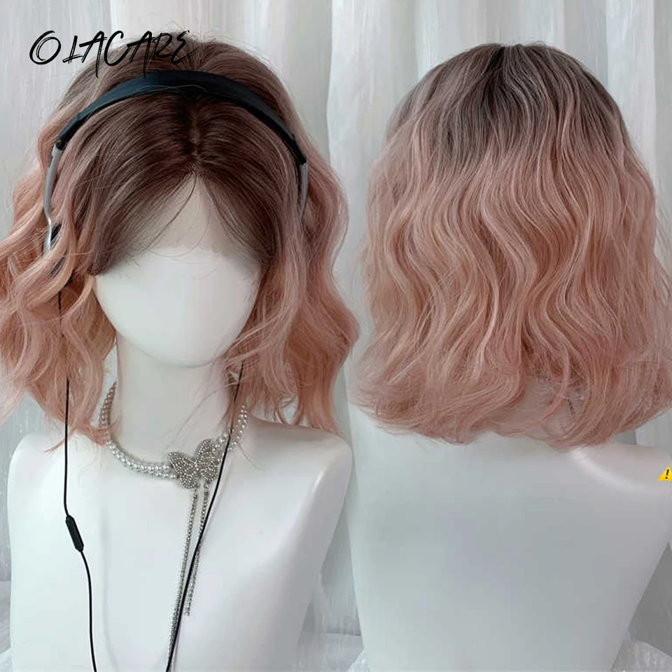 

Synthetic Lace Front Wigs Short Natural Wave Hair Wig Pink BOBO Wig For Women Party Daily High Density Heat Resistant