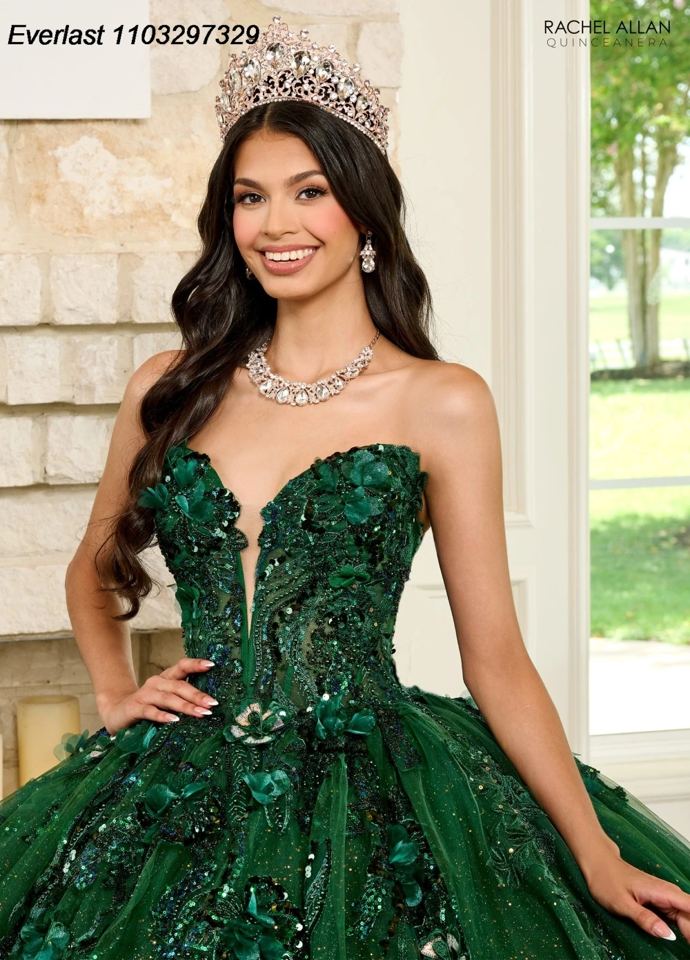 EVLAST Customized Emerald Green Quinceanera Dress Ball Gown Floral Applique Beading Corset Sweet 16 Vestido De 15 Anos TQD484