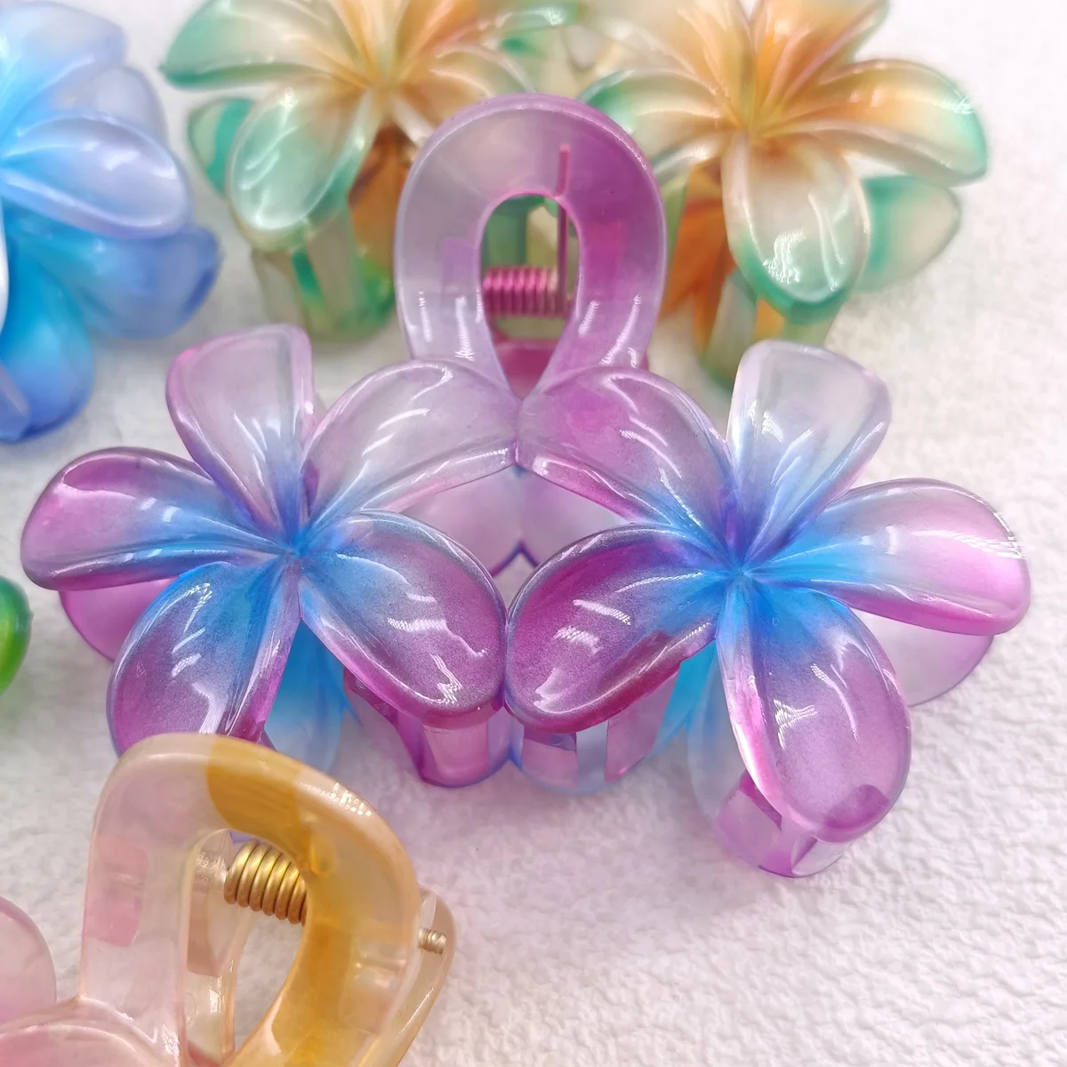 여성을위한 멋진 그라디언트 꽃 헤어 클립 유행 달콤한 머리 발톱 크랩 클램프 바레트 하와이 모자를 쓰고 있죠 소녀 헤어 액세서리