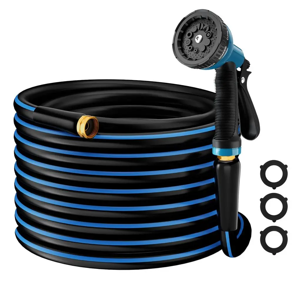 

Садовый шланг Duty Garden Hose 5/8, 50 футов, гибкий резиновый водяной шланг с 10-функциональным распылителем, герметичный, с фитингами «папа-мама», прочный
