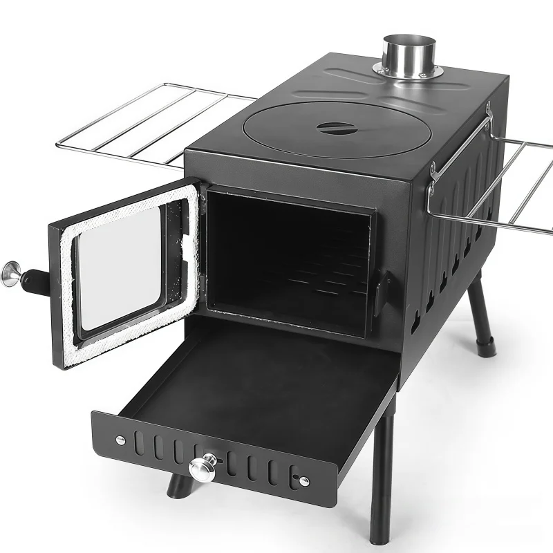 Wholesale Portable Camping Stove Set Cast Iron Carbon Steel Stove With Wooden Cooking Tray for Outdoor Cooking Bulk Supply