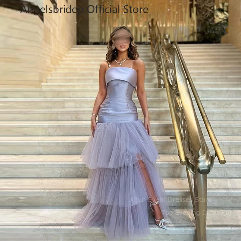 

Angelsbridep Mermaid Lavender Evening Dress Satin Tiered Tulle Prom Dress Party Dresses For Women Formal Prom Gowns Saudi Arabia