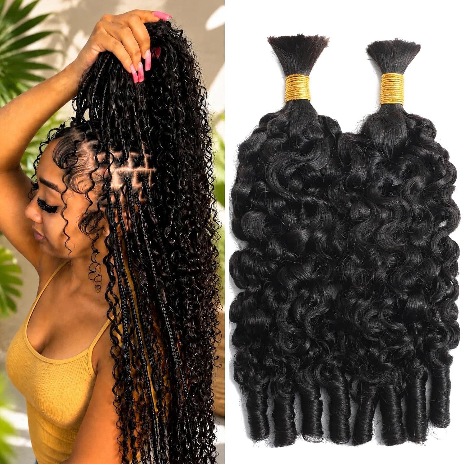 SIXQUEEN Burmese Curly Human Hair Bulk Boho Braids For Bohemian Knotless Braiding Virgin Human Hair Bulks Crochet Hair Extension