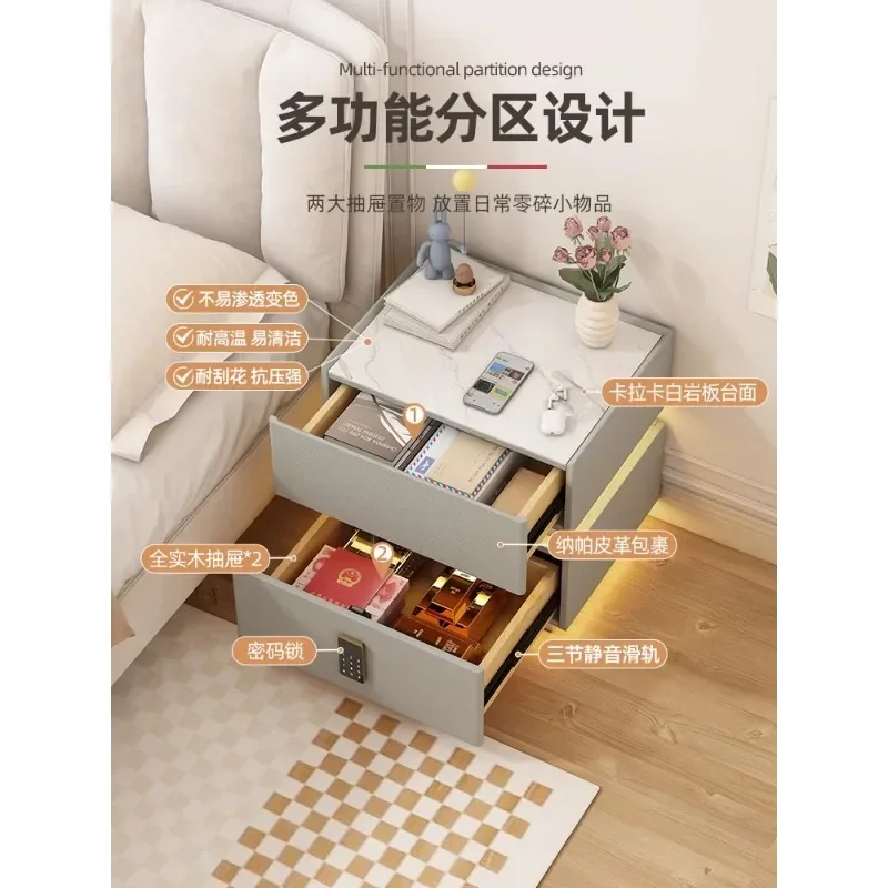 

-Solid Wood Rock Board Bedside Table, Suspended Master Bedroom, Light Luxury, High Aesthetic Value, Bedside Storage Cabinet