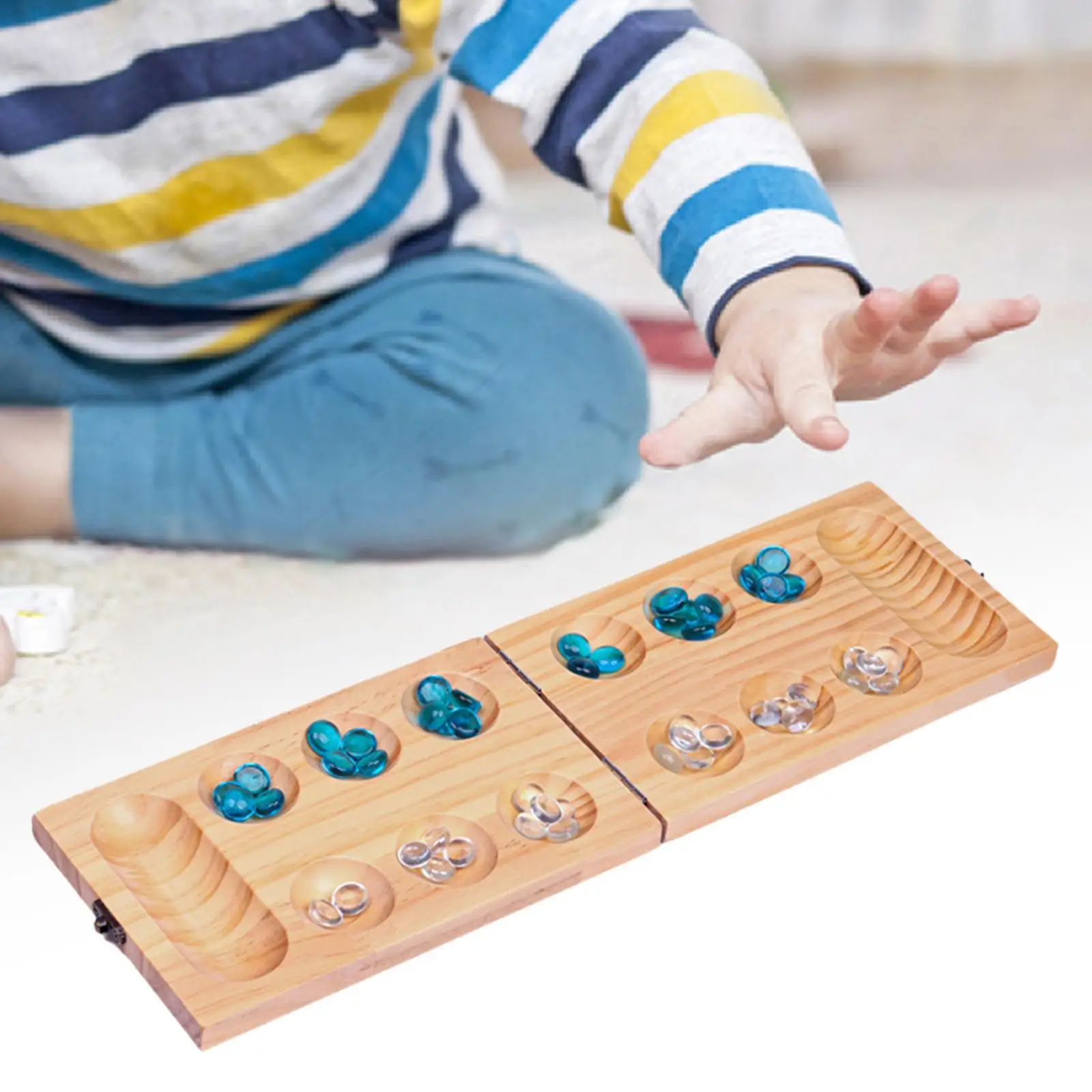 Wooden,Multi Color Beads Mancala Board Game,2 Player Game Classic Strategy Folding Mancala Board Game Set for Family Travel