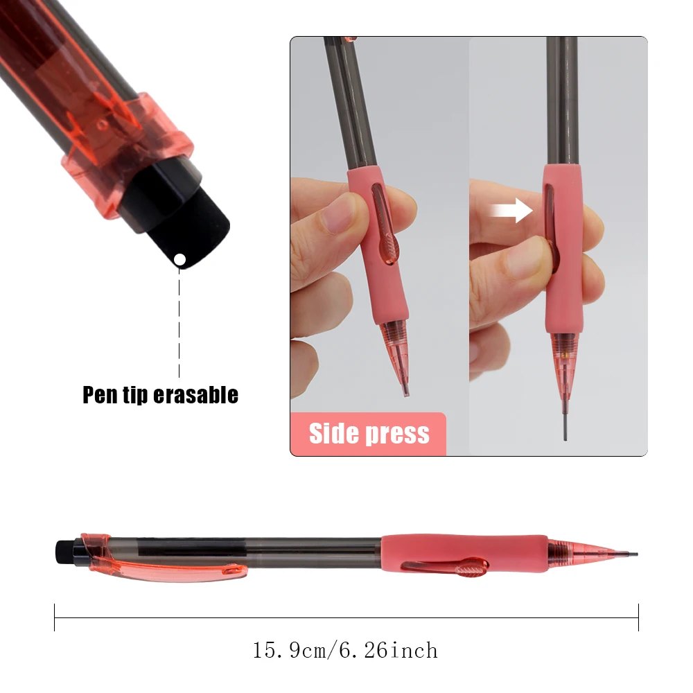 0.5/0.7/0.9mm Professional Side Press Automatic Pencil Set with 6 box Leads,for Drawing, Sketching, Writing, Office Supplies