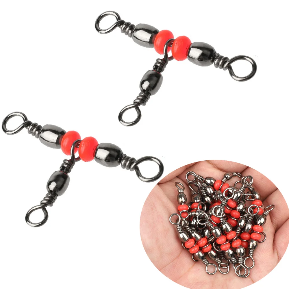 With Beads Triple Solid Ring Fishhook Lure Line Fishing Swivel Fishing Connector Bearing Barrel Ring Rolling Swivels