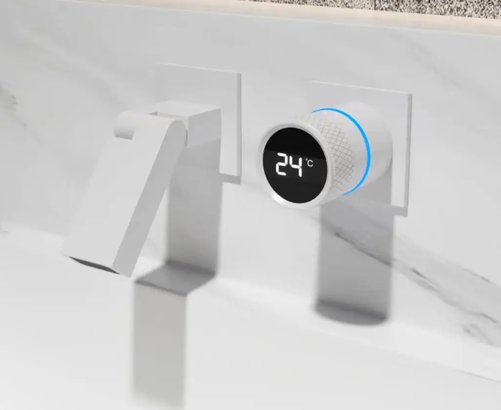 Torneira Dobrável de Parede para Banheiro Lavatório Quente e Frio Display Digital Branco ou Preto