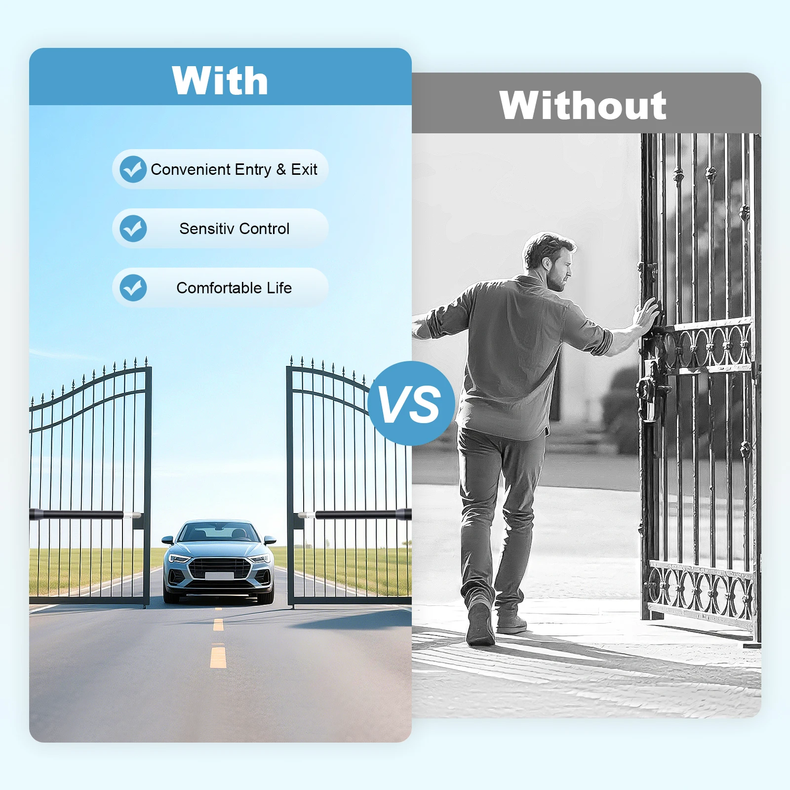 فتاحة بوابة كهربائية سوداء عالمية 200 دورة في الدقيقة سرعة المحرك تأخير الباب إغلاق حافة ناعمة لبوابات الأنابيب السكنية #3