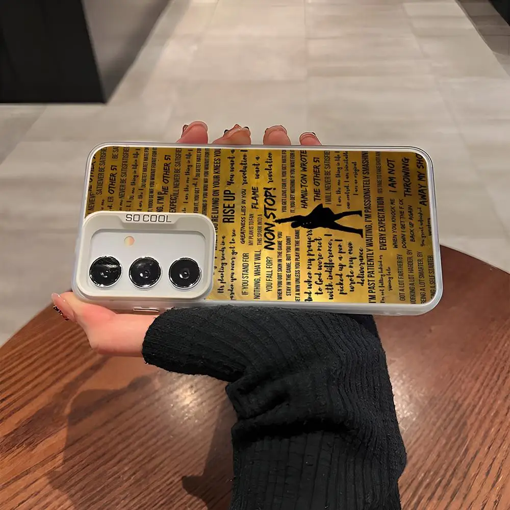 H-Hamilton Funda de teléfono con letras musicales para Samsung S25 S24 Ultra 23 Fe 22 Plus Galaxy A54 A55 A13 A15 A25 A34 cubierta plateada de color