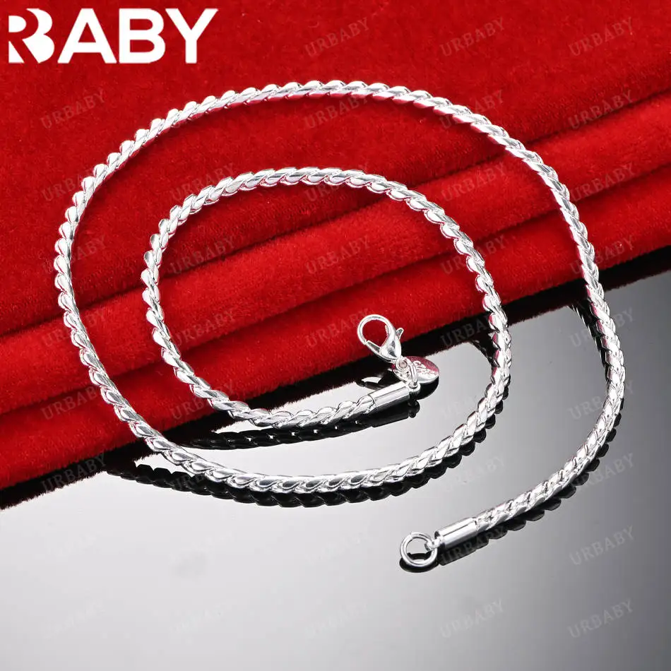 

URBABY 50cm 925 Sterling Silver 4mm Thin Chain Necklace For Women Men Charm Trend Birthday Gifts Fashion Party Fine Jewelry