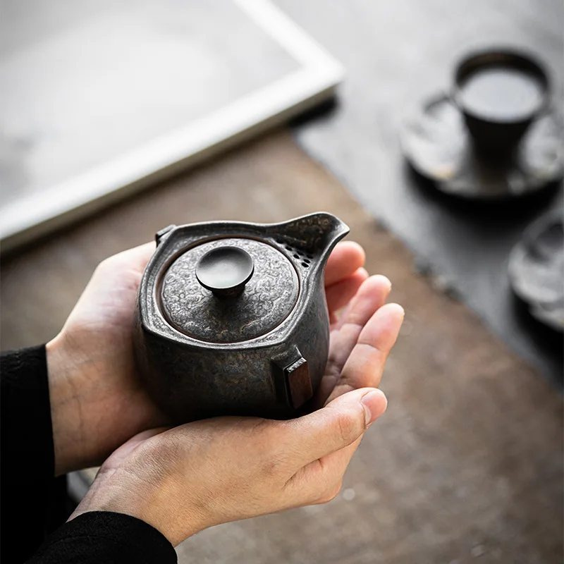 الرجعية مذهب الصدأ المزجج السيراميك الشاي وعاء اليدوية مكافحة تحرق الشاي صانع غطاء وعاء وعاء غلاية صغيرة مع فلتر الكونغ فو الشاي مجموعة هدية #3