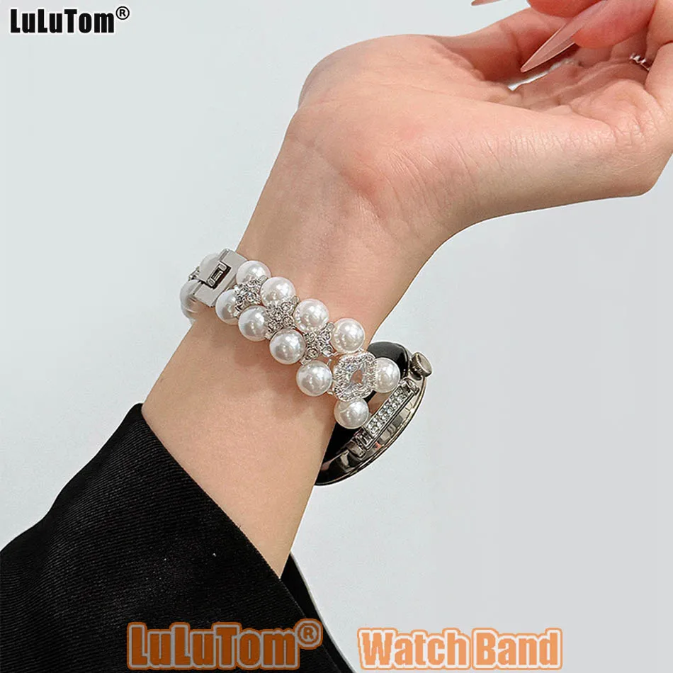 

Металлический ремешок с четырьмя жемчужинами для Samsung Galaxy Watch 8 Ultra2 7 6 5 4 44/40 мм Huawei GT5 Pro 42/46 18/20/22 мм Женский элегантный ремешок