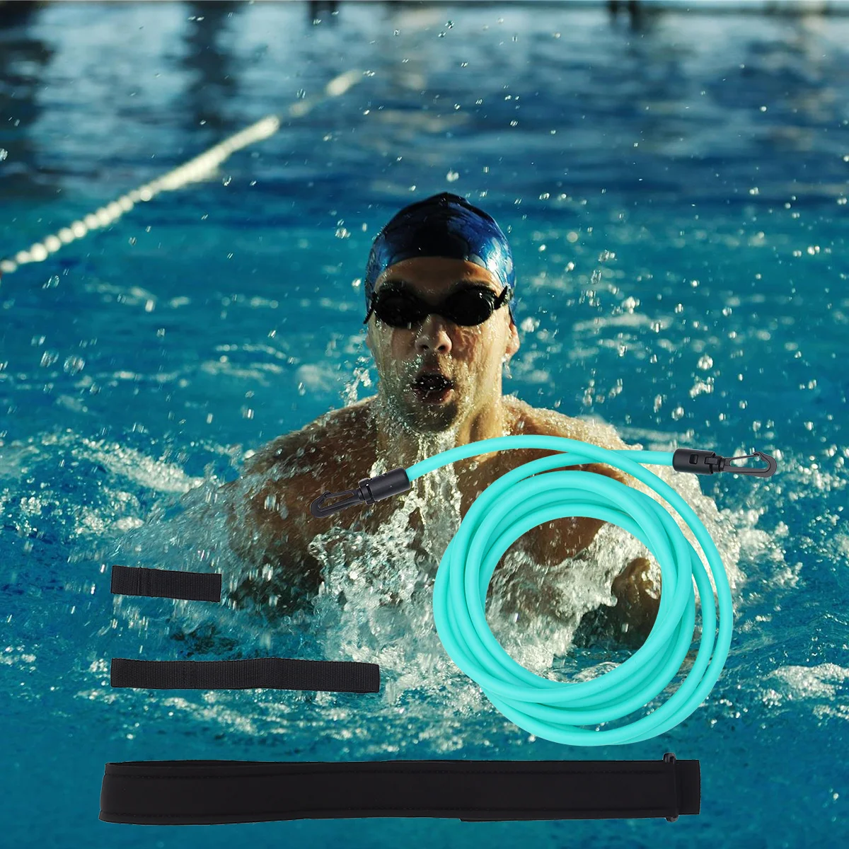 

1Set Swimming Resistance Belt Adjustable Elastic Swim Training Band Green Safety Rope for Pool Resistance Exercise