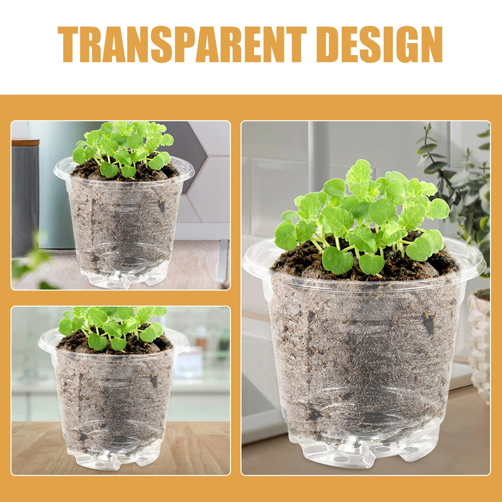 

10 Sets 5 Inch Transparent Plant Pots Lids Drainage Holes Succulents Nursery Clear Plastic Flower Pot Indoor Planter