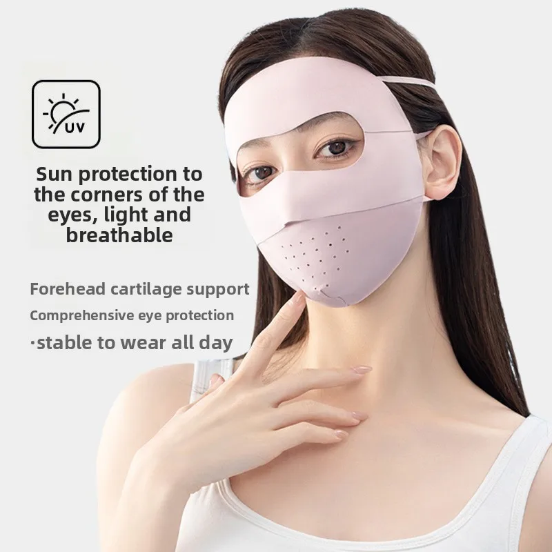Women Summer Ice Silk Seamless Full Face Sunscreen Mask with UV Protection Breathable Sunshade Lightweight Outdoor Cover