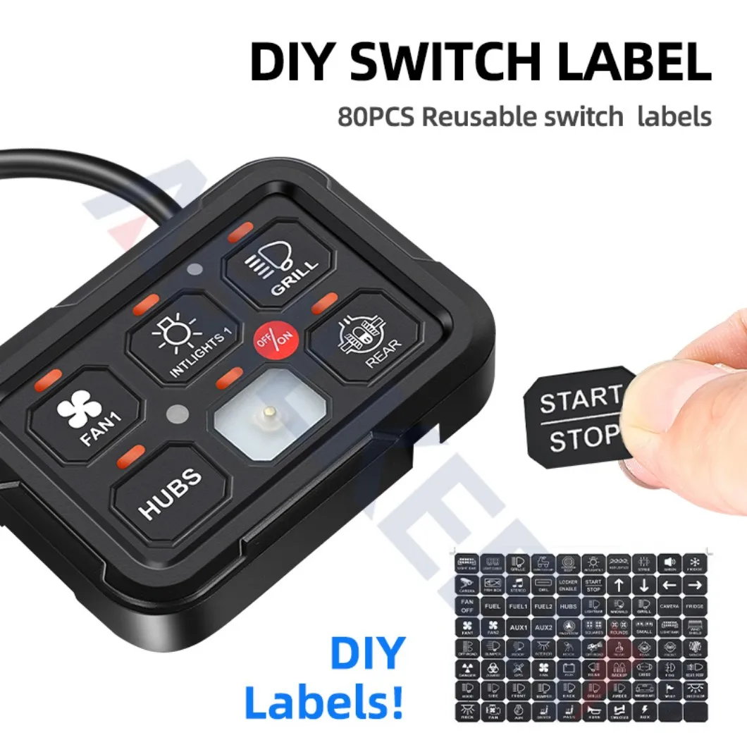 ABILKEEN 6 Gang Intelligent Touch Switch Panel ON-OFF DC12-24V Automotive Circuit Control Relay System with RGB LED Backlight