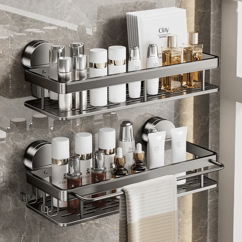 No need to punch holes, suction cup type bathroom wall mounted storage rack