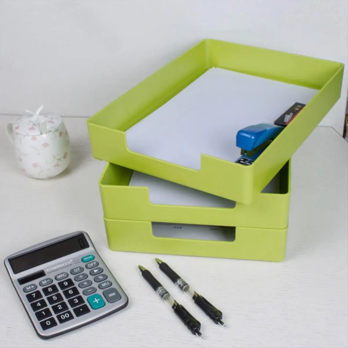 X16A Hot Letter-Size Tray, A4 Plastic Paper Holder File Organizer, Stackable Letter Tray for , School, Home Storage Green