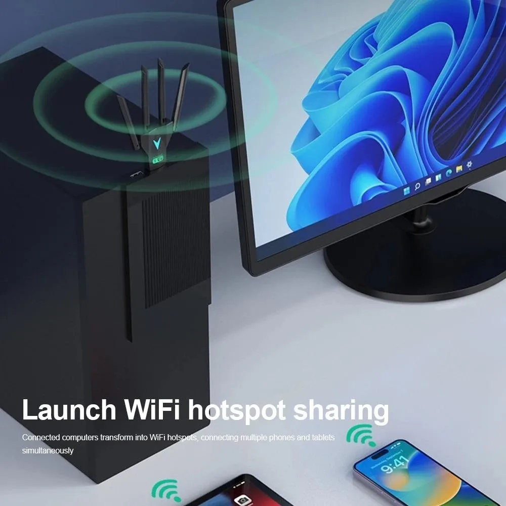 

USB-адаптер Wi-Fi с 4 антеннами, двухдиапазонный, 1300 Мбит/с, мощный двухдиапазонный приемник 2.4G/5Ghz