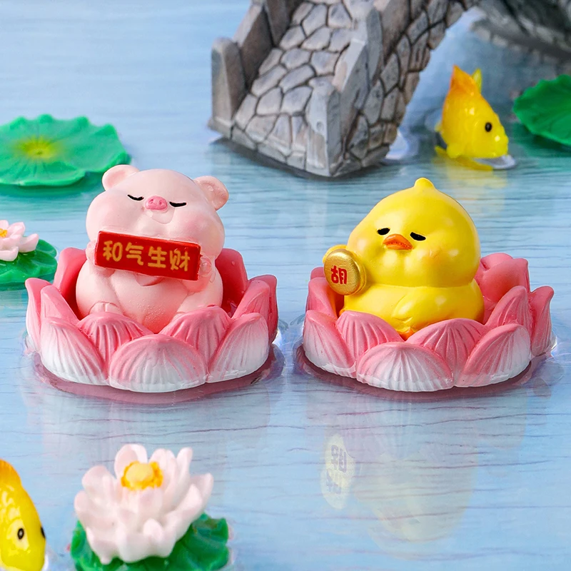 Creatieve Lotus Rijkdom Dieren Miniatuur Beeldjes Cartoon Desktop Auto Micro Landschap Home Versiering Accessoires Cadeau