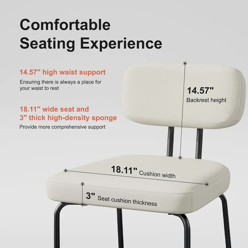Bar Stools Set o 4, Kitchen Counter stools with Backs and Metal Legs, 26 inch Barstools or Counter Height, abric in White - view 6