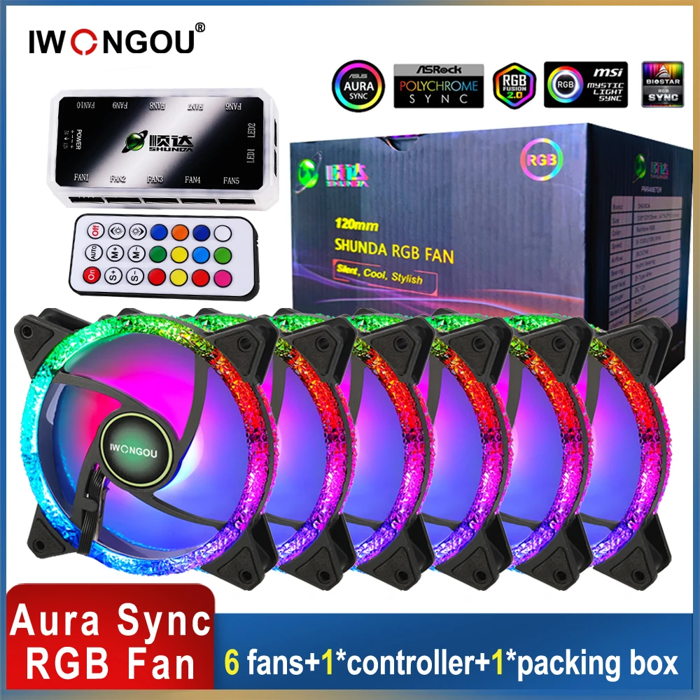 IWO-RGB Ventilador de refrigeração com velocidade ajustável, refrigerador do computador, LED, ventilador da caixa do computador, dissipador, PC Fans ajustáveis, 120mm