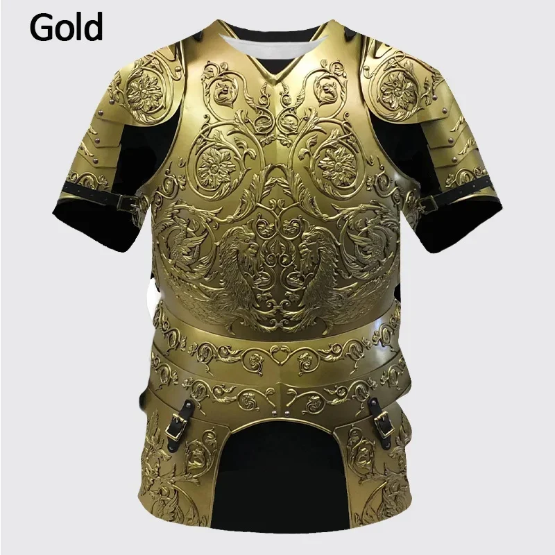 New Medieval Armor 3D Print T Shirt Men\'s Casual Funny Round Neck Short-sleeved T-shirt