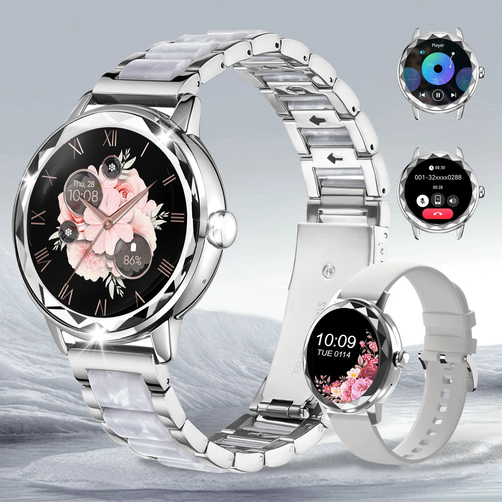 

Умные часы для женщин с функцией вызова и сообщения, мониторингом сердечного ритма и кислорода в крови, мониторингом сна и режимом упражнений.