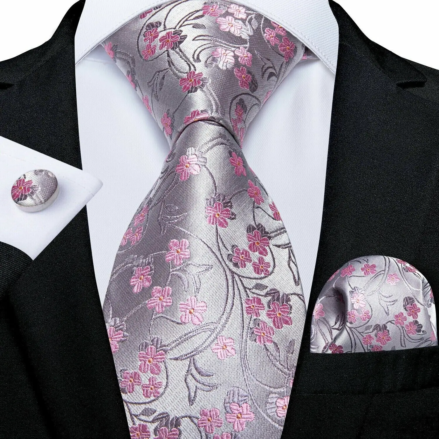 VERVEROW Elegant Mens Neckties Jacquard Paisley Floral Pocket Square, Formal Tie Set for Wedding Business Party